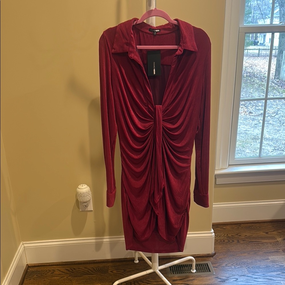 Elegant Red Gathered Dress